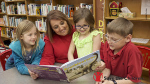 Crystal reading with sponsored children in the school library