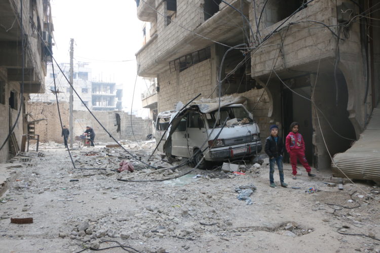 Destruction caused by arial shelling in Eastern Ghouta, 25th February 2018.